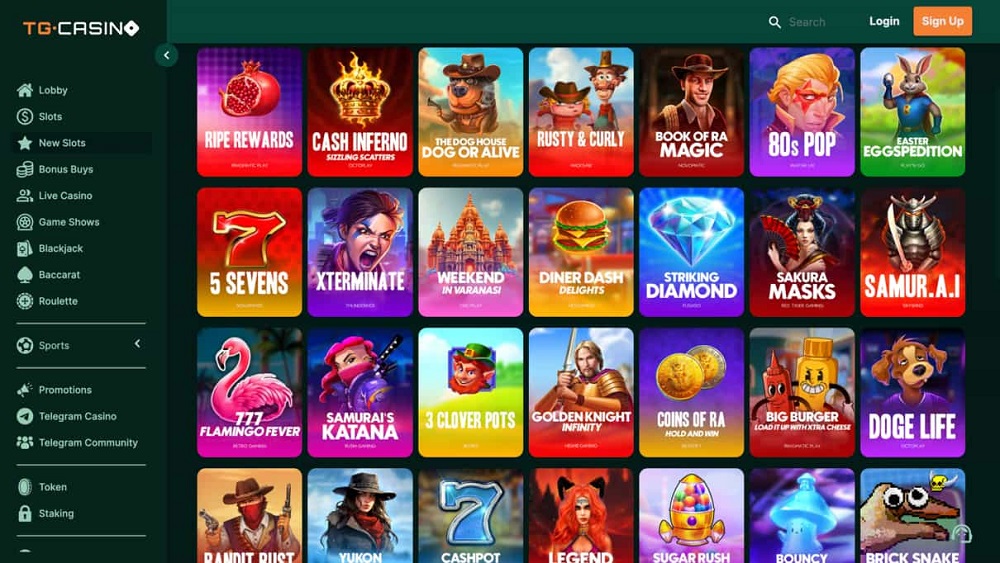 TG.Casino homepage featuring exclusive crypto games, VIP rewards, and fast Bitcoin transactions with a user-friendly design.